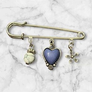 Blue Heart Charm Brooch